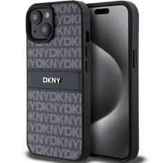 Husa iPhone 15 Plus - DKNY Leather Mono Stripe &amp; Metal Logo (DKHCP15MPRTHSLK) - Black