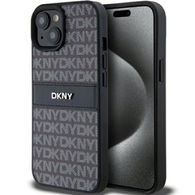 Husa iPhone 15 - DKNY Leather Mono Stripe &amp;amp; Metal Logo (DKHCP15SPRTHSLK) - Black foto