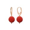 Cercei Diva Coral Roșu Bambus, Argint 925 placat Aur Roz, Special Plus, 3cm, Handmade Italia