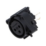 Conector XLR soclu mamă 3 PIN drept cu buton THT negru 6A