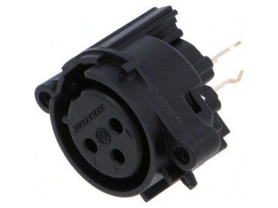 Conector XLR soclu mamă 3 PIN drept cu buton THT negru 6A foto