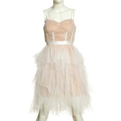 Rochie eleganta nude cu corset brodat si fusta din tulle