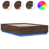 Cadru de pat cu lumini LED stejar maro 150x200cm lemn prelucrat