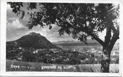 CP748N Deva, Vedere generală cu cetatea, ștampilă de cenzură Deva, 1943, carte poștală foto