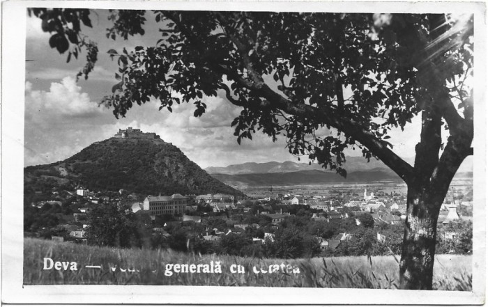 CP748N Deva, Vedere generală cu cetatea, ștampilă de cenzură Deva, 1943, carte poștală