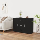 Servanta vidaXL Neagra 91x29.5x65 cm Lemn Compozit, 2 Usi, 3 Sertare - Comoda Living Minimalista