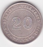 Straits Settlements British Malaysia 20 cents 1919 George V