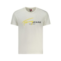 Tommy Jeans Tricou signature barbati, cu imprimeu pe centru, Regular Fit, Alb, S