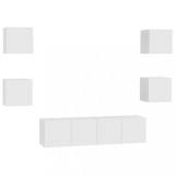 Set dulapuri TV, 6 piese, alb, lemn prelucrat