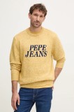 Pepe Jeans pulover din amestec de lana LUKA barbati, culoarea galben, PM702499