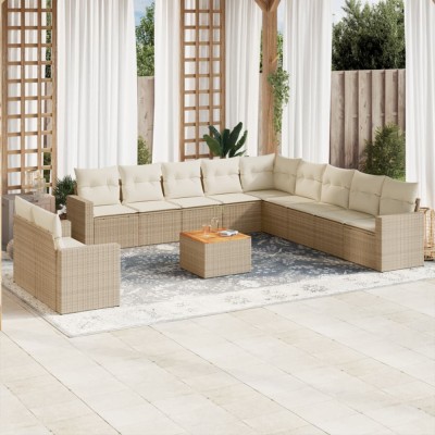vidaXL Set canapele de grădină cu perne, 12 piese, bej, poliratan 3256534 foto