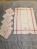 Lot de 6 prosoape taraneasca de baie vintage vechi stergar bucatarie antica tesut manual din panza de canepa cu dungi rosii brodat cu monograma