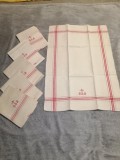 Lot de 6 prosoape taraneasca de baie vintage vechi stergar bucatarie antica tesut manual din panza de canepa cu dungi rosii brodat cu monograma