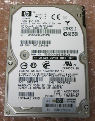 Hard disk server HP 72GB SAS 15K RPM 2.5&amp;#039;&amp;#039; 507129-008 foto
