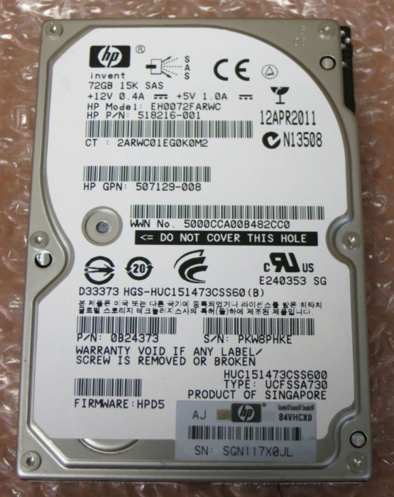 Hard disk server HP 72GB SAS 15K RPM 2.5&#039;&#039; 507129-008