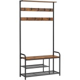 VASAGLE Cuier pentru hol cu banca si suport pantofi, stil industrial, 84x34x183 cm, maro rustic Household NewTrend