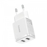 Incarcator Retea Baseus Compact, 10.5W, 2.1A, 2 x USB-A, Alb CCXJ010202