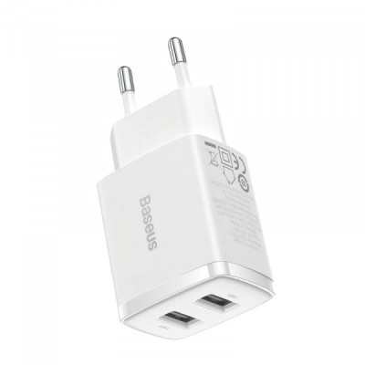 Incarcator Retea Baseus Compact, 10.5W, 2.1A, 2 x USB-A, Alb CCXJ010202 foto