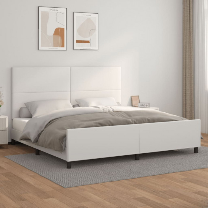 Cadru de pat cu tablie, alb, 200x200 cm, piele ecologica GartenMobel Dekor