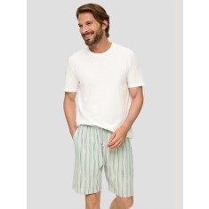 s.Oliver pantaloni scurti barbati din amestec de bumbac si in, imprimeu in dungi, Verde menta, M