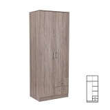 Dulap dormitor Miami, 80x205 cm, stejar York, 5 rafturi, 2 sertare, depozitare haine, umeriase, protectie praf