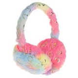 Aparatoare de urechi cu blana artificiala rainbow, decorate cu inimioare aurii, pentru fete, CMCLASS
