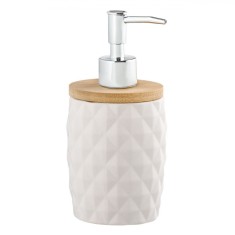 Dozator Lichid Ceramic, Model Diamond, Capac Bambus, Culoare Alb, Capacitate 340 ml