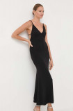 Bardot rochie culoarea negru, maxi, mulata