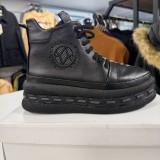 Ghete Damă din Piele Naturală 100% &ndash; Talpă Platformă Groasă, Model Urban Style, Negre, &Icirc;n cutie, Nou