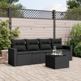 Cumpara ieftin Set mobilier de grădină cu perne, 5 piese, negru, poliratan