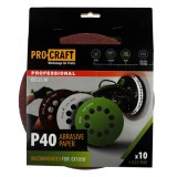Disc abraziv pentru slefuitor cu excentric KD225.40 PROCRAFT (Set 10 buc)Diametru: 225 mm , Granulatie: P40 Innovative ReliableTools