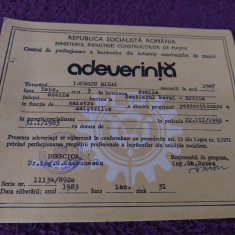 ADEVERINTA tip Diploma Santierul naval BRAILA-perfectionare a Maistrilor 1983