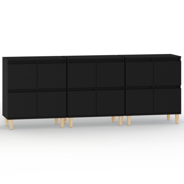 Dulapuri, 3 buc, negru, 60x35x70 cm, lemn prelucrat