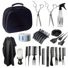 Set kit frizerie coafor COMPLET cu foarfeca profesionala tuns filat geanta manta foto