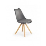 Scaun de bucatarie si living din polipropilena, HM K201, ergonomic, baza lemn masiv, tapiterie cu piele ecologica, 100 kg, Gri inchis