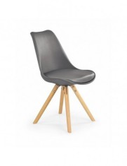 Scaun de bucatarie si living din polipropilena, HM K201, ergonomic, baza lemn masiv, tapiterie cu piele ecologica, 100 kg, Gri inchis