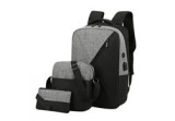Rucsac, 3 piese, plastic, negru/gri, 42x21x12 cm
