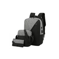 Rucsac, 3 piese, plastic, negru/gri, 42x21x12 cm