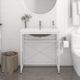 vidaXL Cadru lavoar baie cu chiuvetă &icirc;ncorporată, alb, fier