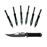 Set Cutit de vanatoare Extreme Battle si sase cutite de aruncat, Black Fury, otel inoxidabil, teaca inclusa
