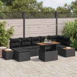 Set Canapea Grădină de 8 Piese cu Perne Negru Ratan Poly, Canapea Grădină cu 2 Locuri cu Depozitare &amp; Perne Negru Ratan Poly, vidaXL