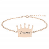 King - Bratara din argint 925 placat cu aur roz personalizata cu text - coroana