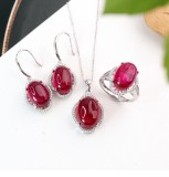 Cumpara ieftin Set Bijuterii din Argint 925 , Rubin Red Cabochon (Cercei, Inel, Colier)