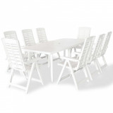 Set mobilier de exterior, 9 piese, alb, plastic GartenMobel Dekor, vidaXL
