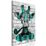 Cumpara ieftin Tablou - Giraffe with Pipe (1 Part) Vertical Green 80x120 cm