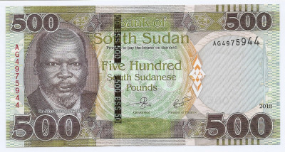 Sudanul de Sud 500 Pounds 2018 - (AG4975944) - P-16 aUNC foto