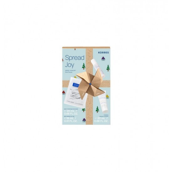 Mască facială Korres Spread Joy Greek Yogurt Glow Recipe 20 ml + Gel de ochi Wide Awake 15 ml + Cremă demachiantă spumantă 20 ml