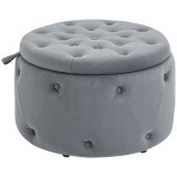 HOMCOM Puf, rotund, cu spațiu de depozitare, model matlasat cu butoane, catifea, gri, 60 x 60 x 40 cm | Aosom Romania