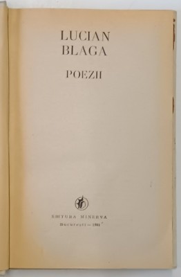LUCIAN BLAGA - POEZII , 1981 foto