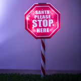 Lampa Solară de Crăciun, Indicator Roșu/Alb, Mesaj &quot;Santa Please Stop Here&quot;, &Icirc;nălțime 46cm, Oem